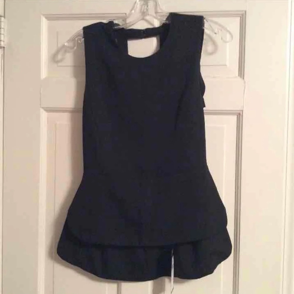 BCBG Peplum Black Open Back Shirt